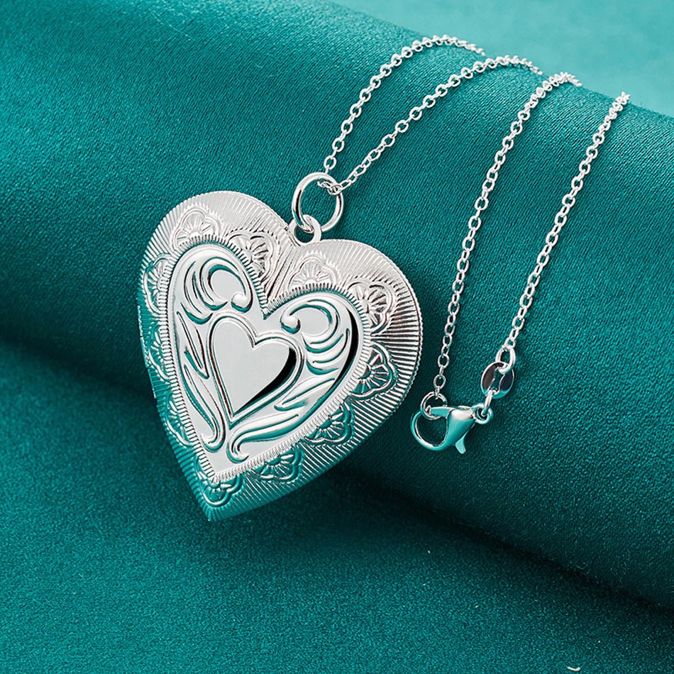 Collier pendentif porte photo coeur vintage en argent 925