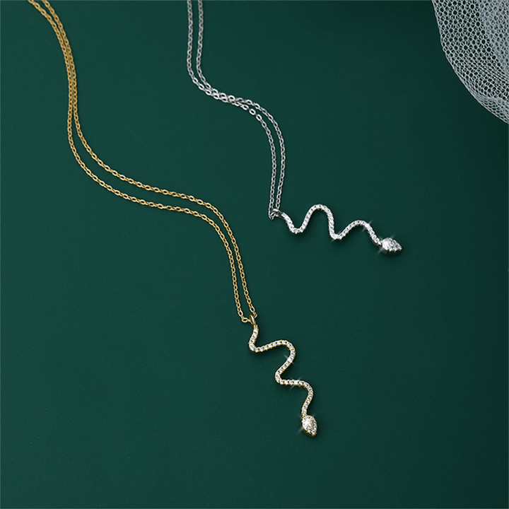 Collier pendentif serpent plat strass - MonPendentif