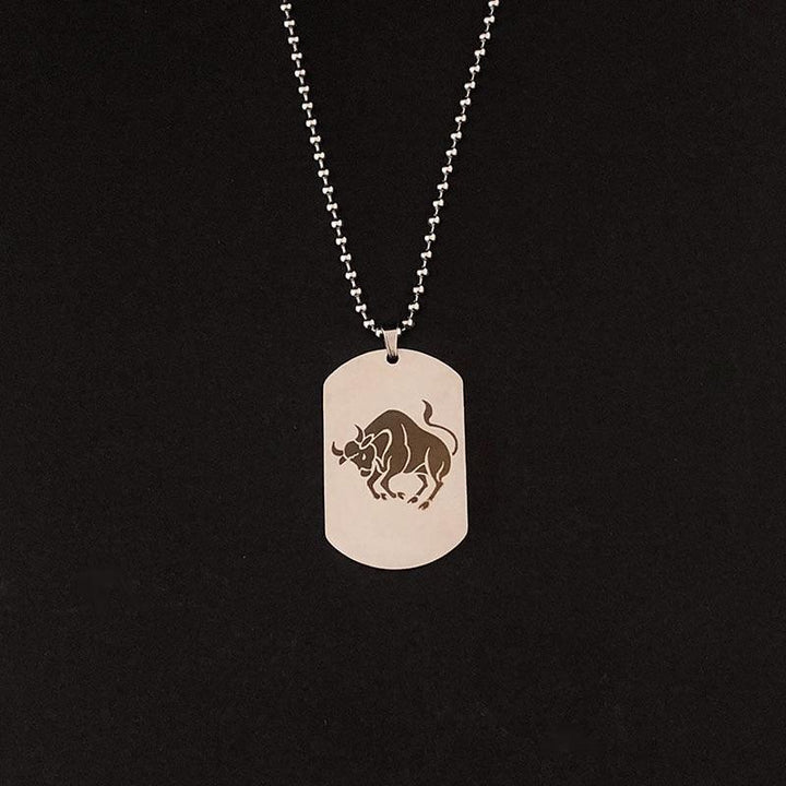 Collier pendentif signe astrologique militaire plat gravé métal - MonPendentif