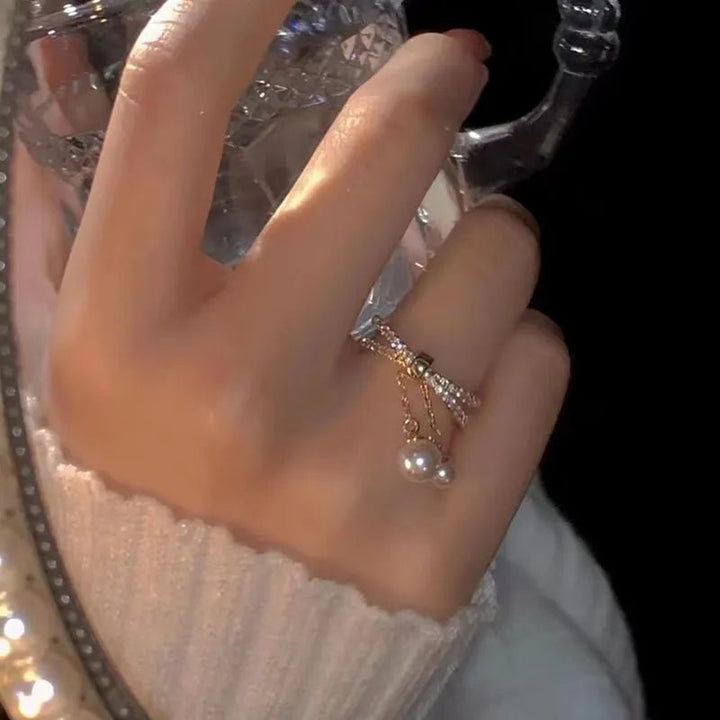 Bague pendentif anneaux croisés diamants perles - MonPendentif