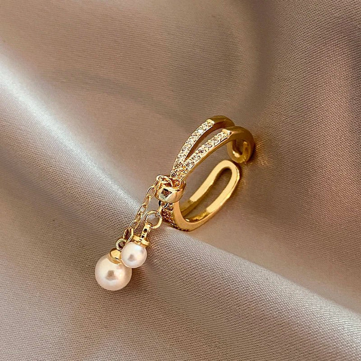 Bague pendentif anneaux croisés diamants perles - MonPendentif