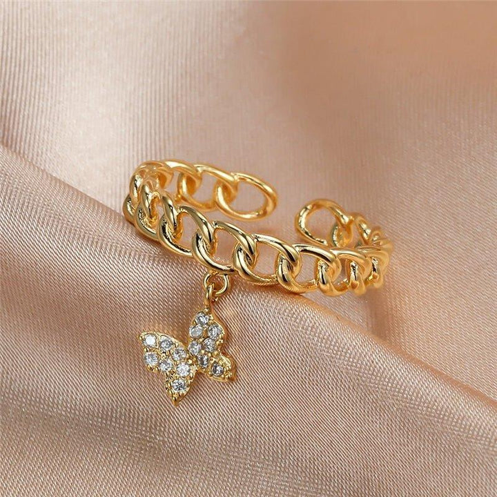 Bague pendentif chaîne papillon diamants plaqué argent / or rose / or - MonPendentif