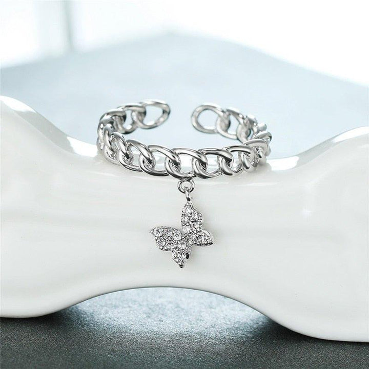 Bague pendentif chaîne papillon diamants plaqué argent / or rose / or - MonPendentif