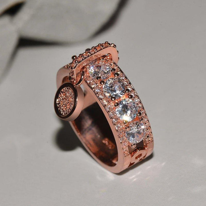 Bague pendentif médaillon avec diamants plaqué argent / or / or rose - MonPendentif