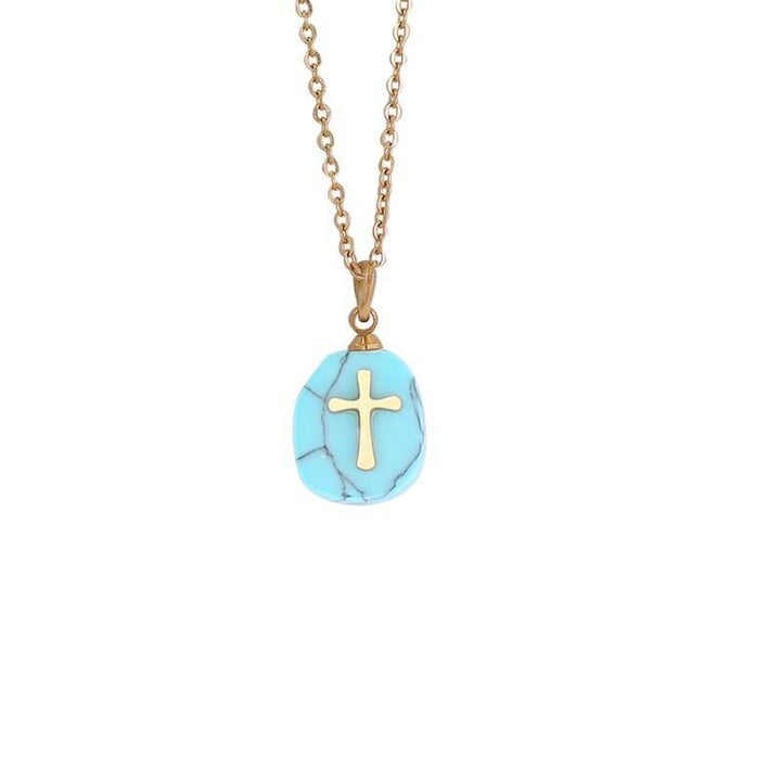 Collier avec pendentif croix sur pierre de cristal - MonPendentif