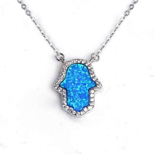 Collier avec pendentif main de Fatma en pierre bleue ou blanche en argent Sterling 925 - MonPendentif