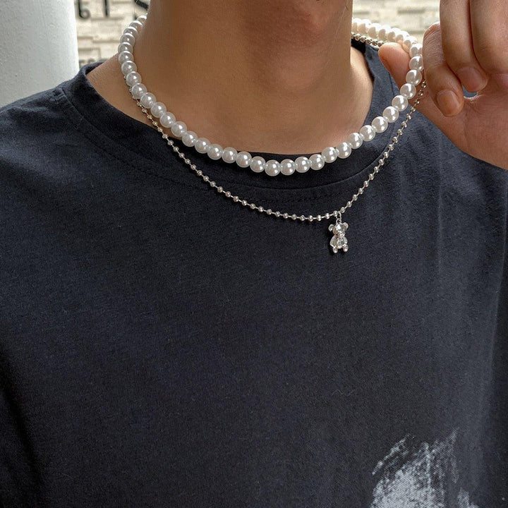 Collier double avec pendentif ourson avec perles - MonPendentif