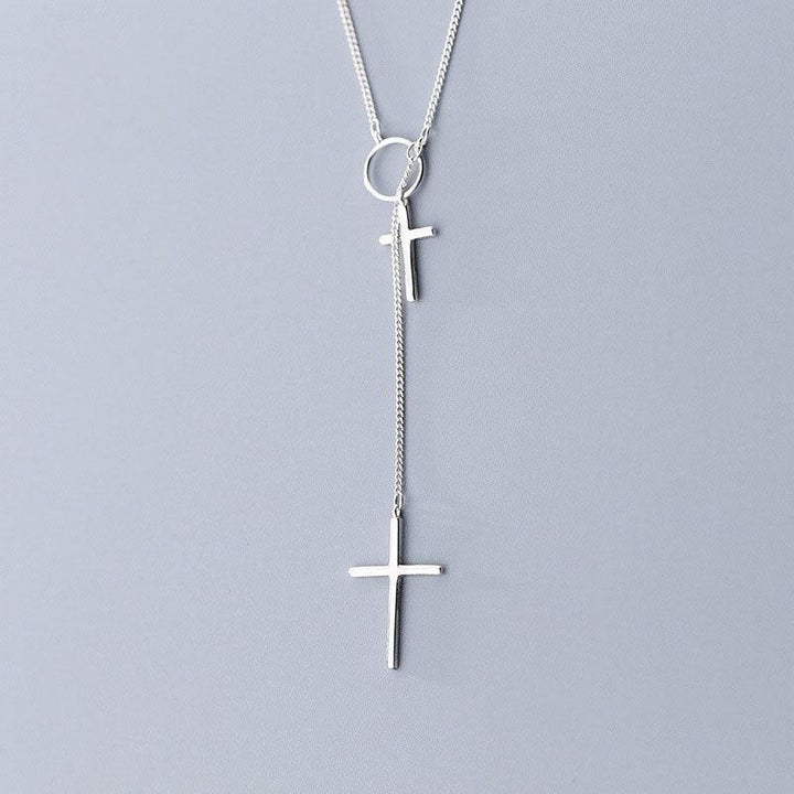 Collier fine chaîne pendentif double croix et Cercle en argent Sterling 925 - MonPendentif