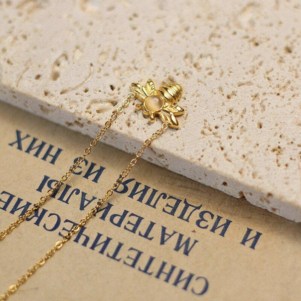Collier pendentif abeille opale plaqué or - MonPendentif