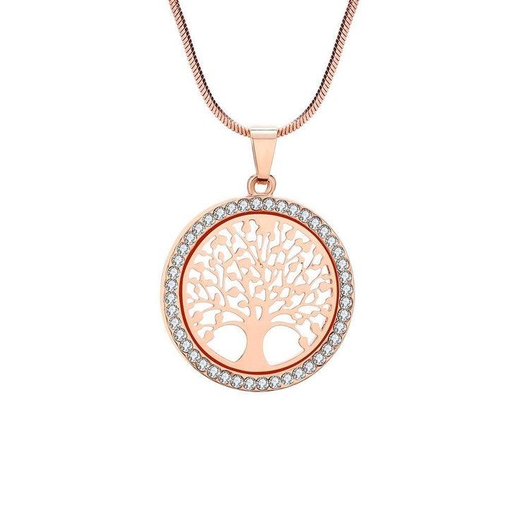 Collier pendentif arbre de vie rond avec cristal plaqué or / or rose / argent - MonPendentif