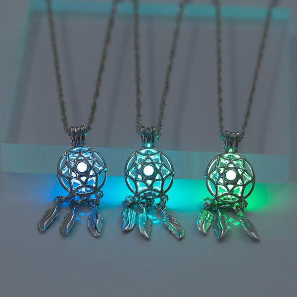 Collier pendentif attrappe rêve lumineux pierre fluorescante - MonPendentif