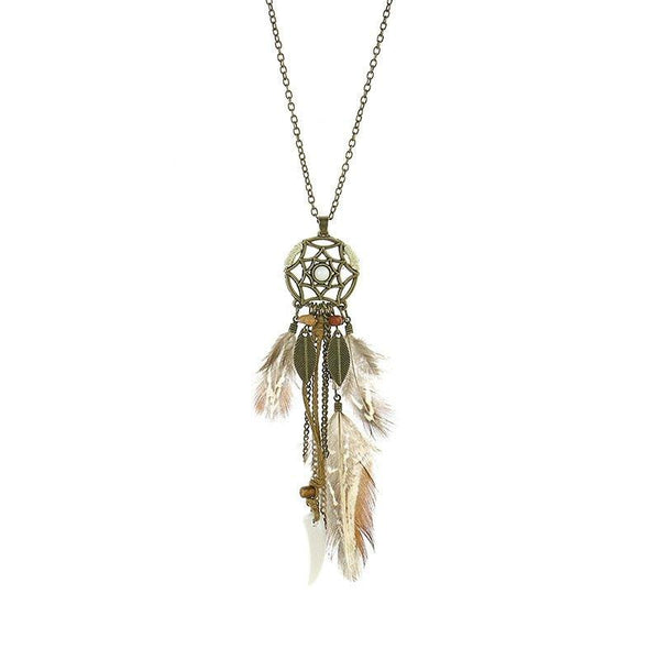 Collier pendentif attrappe rêve plumes diverses - MonPendentif