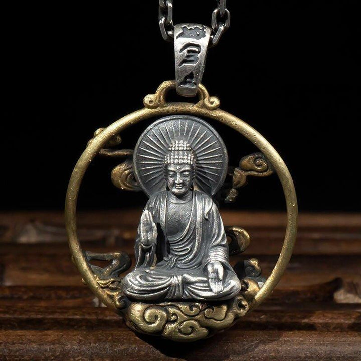 Collier pendentif Bouddha en méditation plaqué or et argent - MonPendentif