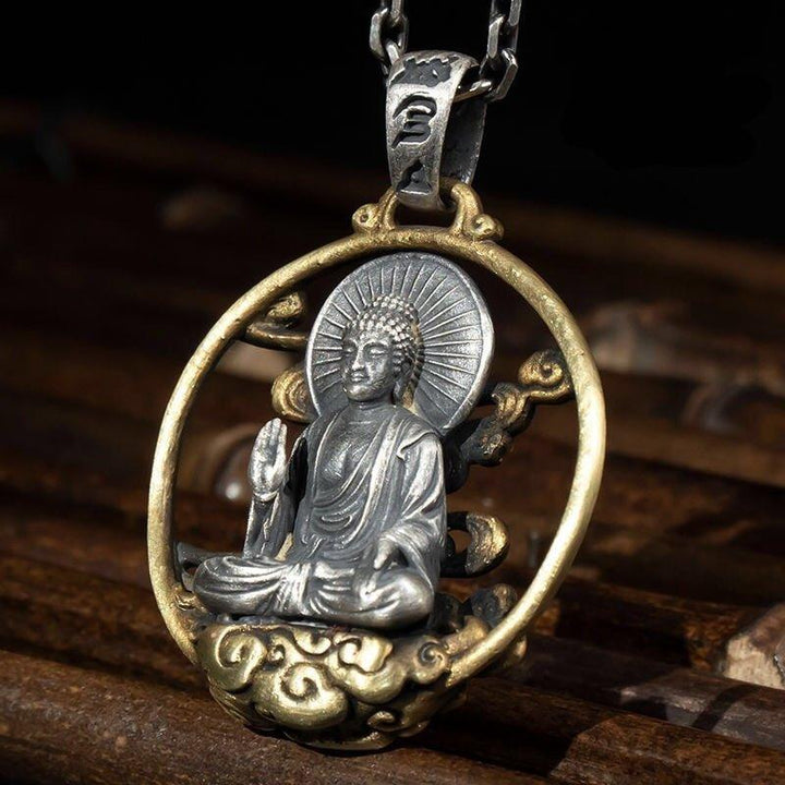 Collier pendentif Bouddha en méditation plaqué or et argent - MonPendentif