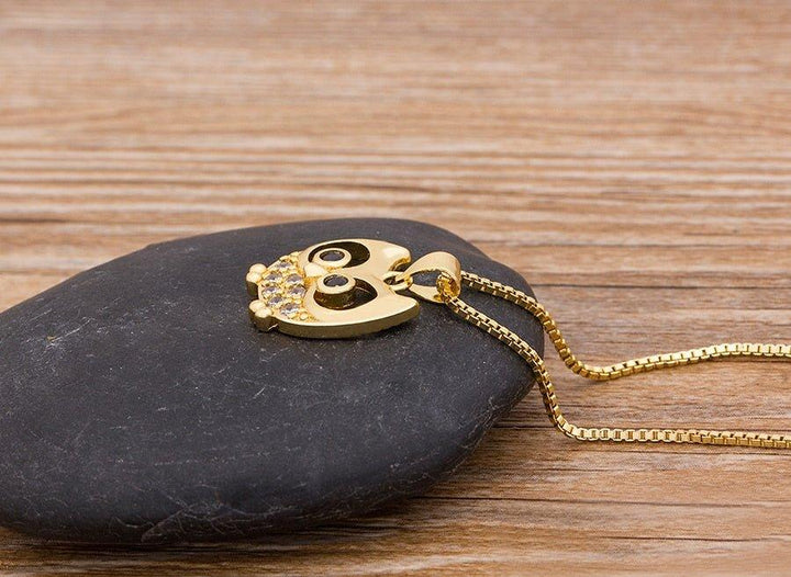 Collier pendentif chouette miniature strassé plaqué or - MonPendentif