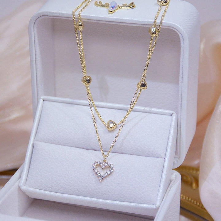 Collier pendentif coeur avec strass double tour plaqué or - MonPendentif
