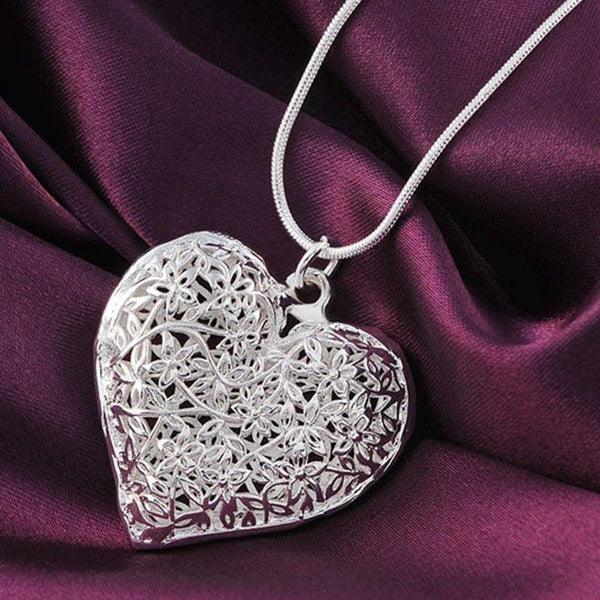 Collier pendentif coeur sculpté en argent 925 - MonPendentif