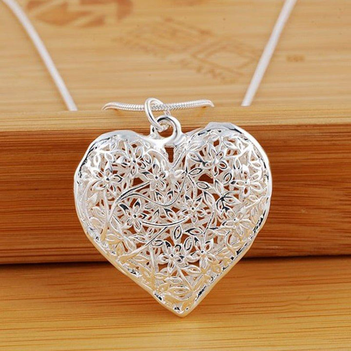 Collier pendentif coeur sculpté en argent 925 - MonPendentif