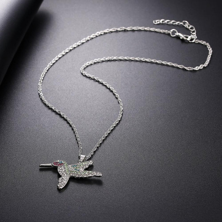 Collier pendentif colibri bohémien strassé plaqué argent - MonPendentif