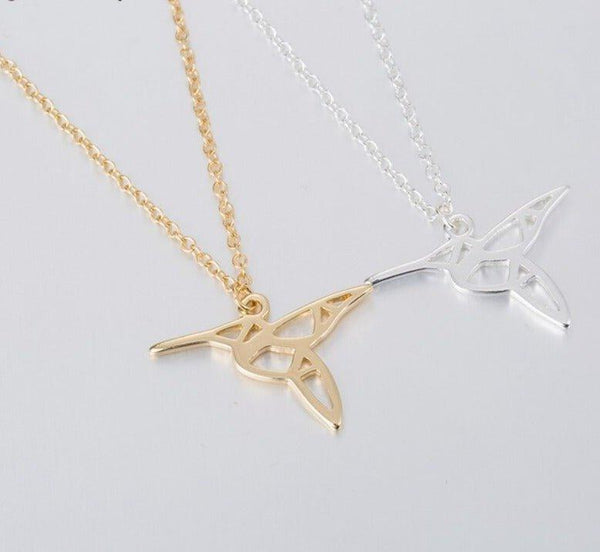 Collier pendentif colibri géométrique plaqué or / argent - MonPendentif
