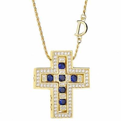 Collier pendentif croix double en strass brillants et pierres en argent Sterling 925 - MonPendentif