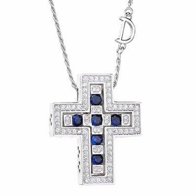 Collier pendentif croix double en strass brillants et pierres en argent Sterling 925 - MonPendentif