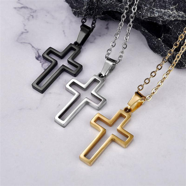 Collier pendentif croix plate creuse minimaliste en plaqué or / plaqué argent - MonPendentif