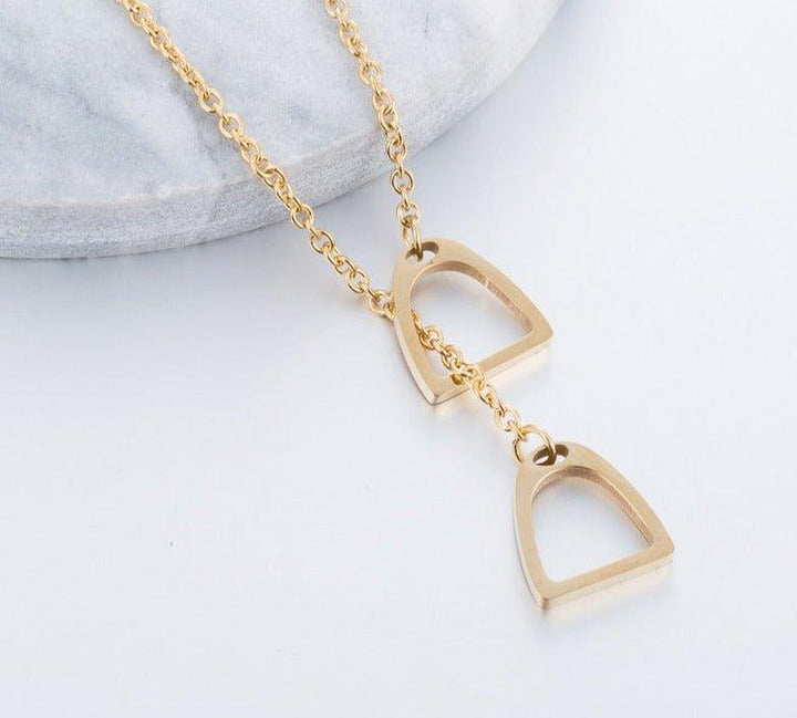 Collier pendentif double étrier cheval plaqué or / or rose / argent - MonPendentif