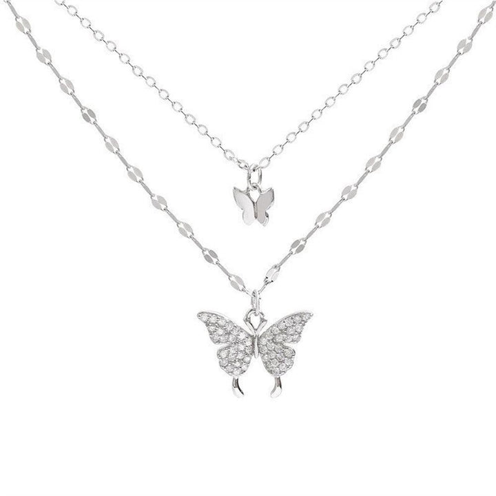 Collier pendentif double papillon plaqué argent - MonPendentif