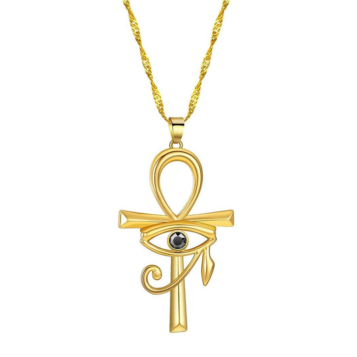 Collier pendentif égyptien croix œil d'Horus plaqué or / argent - MonPendentif