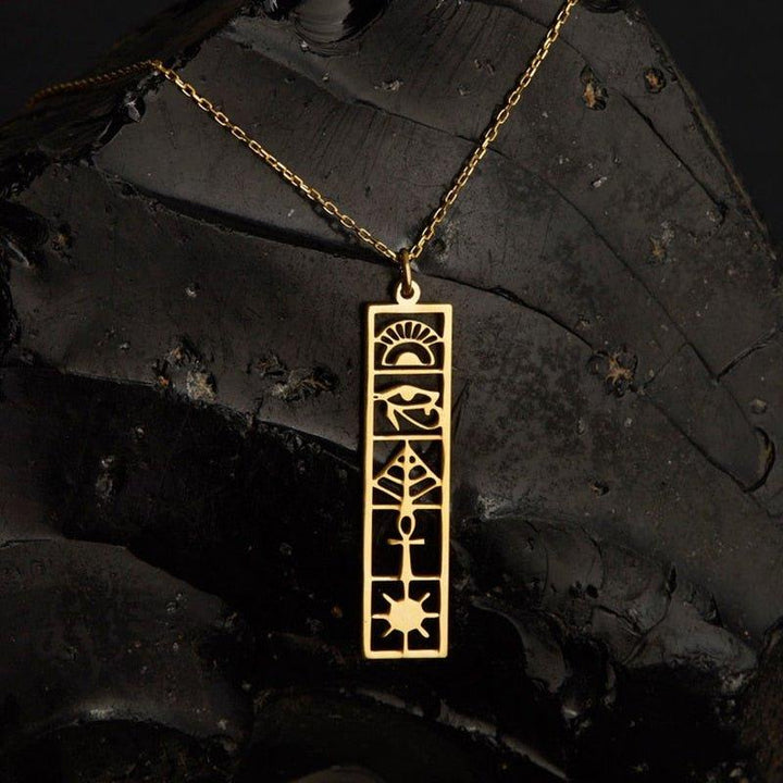 Collier pendentif égyptien plat symboles plaqué or / argent - MonPendentif