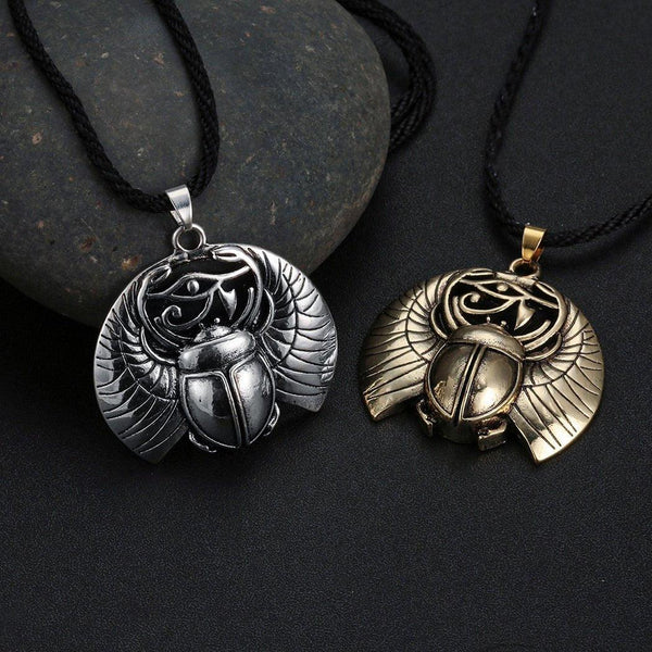 Collier pendentif égyptien scarabée plaqué argent / bronze - MonPendentif