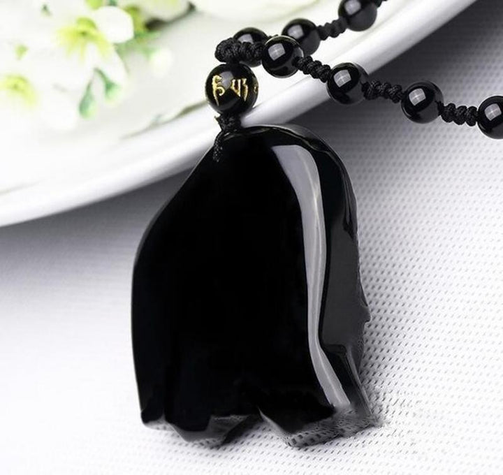 Collier pendentif éléphant noir pierre naturelle - MonPendentif