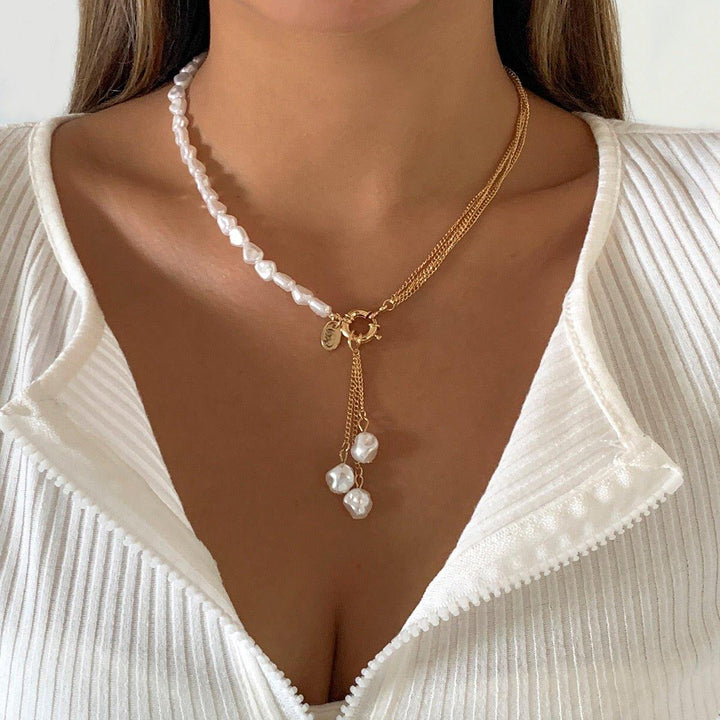 Collier pendentif en perles irrégulières plaqué or - MonPendentif
