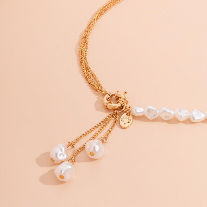 Collier pendentif en perles irrégulières plaqué or - MonPendentif