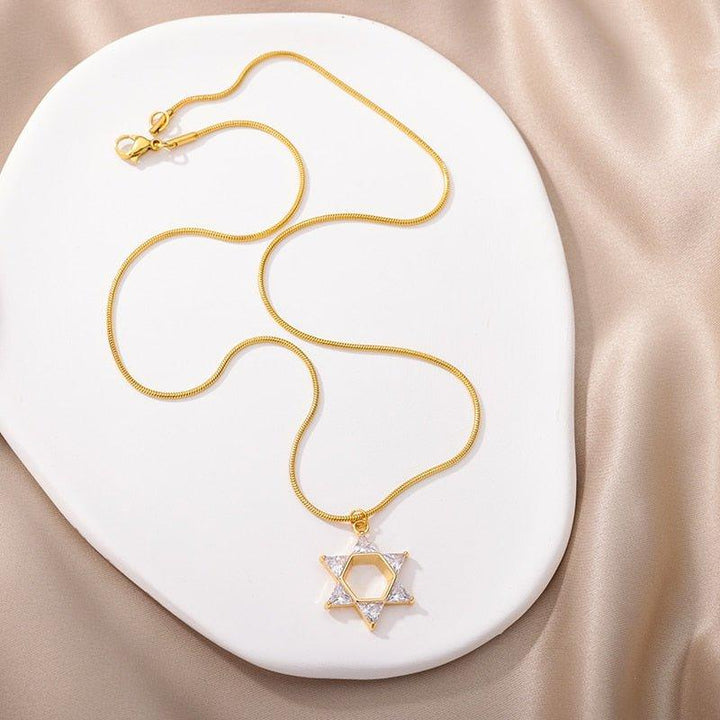 Collier pendentif étoile de David avec les branches en cristal plaqué or / argent - MonPendentif