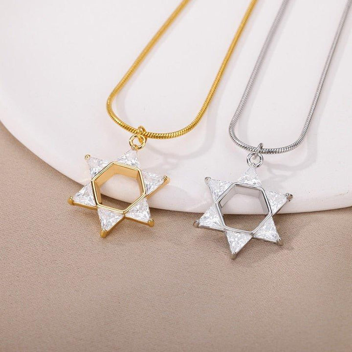 2 colliers avec pendentif étoile de david avec les branches en cristal plaqué or ou argent