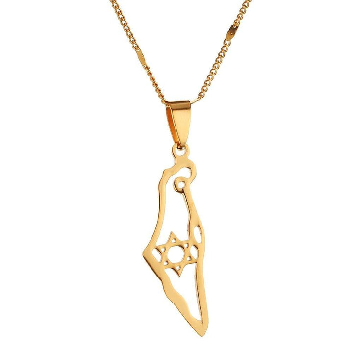 Collier pendentif étoile de David carte d'Israël plaqué or / argent - MonPendentif