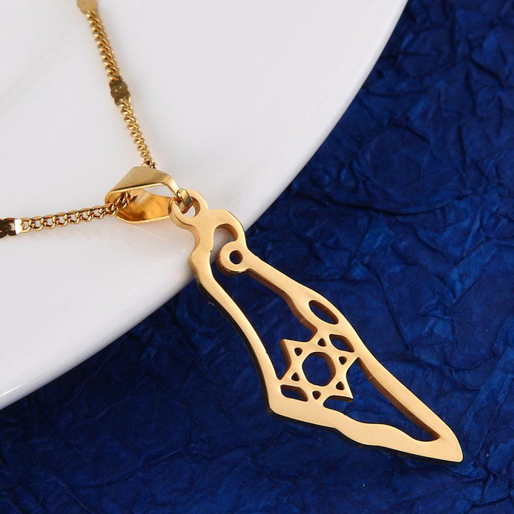 Collier pendentif étoile de David carte d'Israël plaqué or / argent - MonPendentif