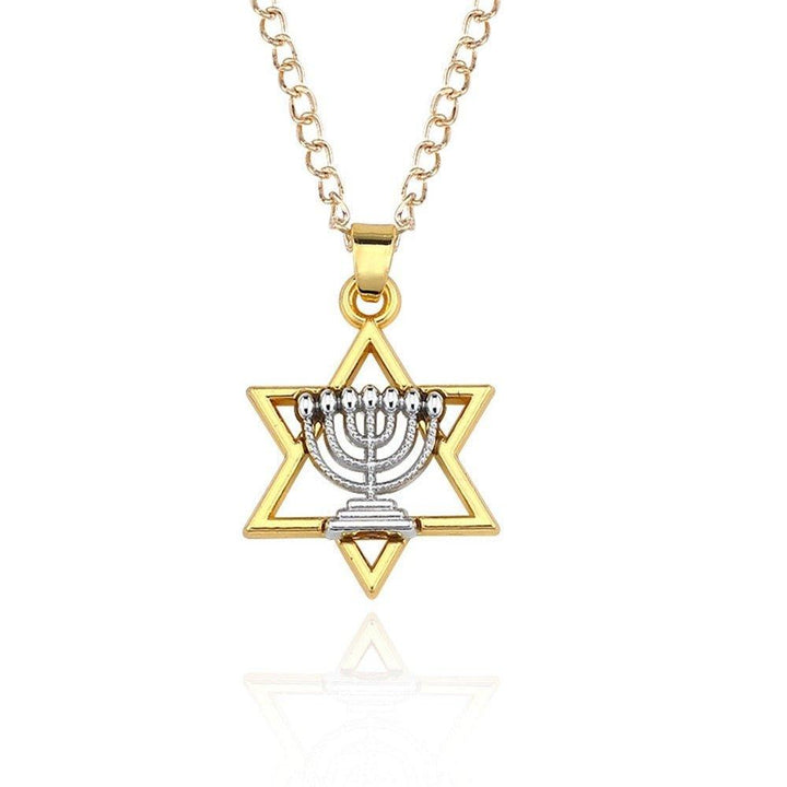 Collier pendentif étoile de David chandelier ménorah - MonPendentif