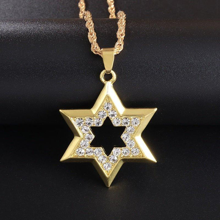 Collier pendentif étoile de David en relief ornée de strass - MonPendentif