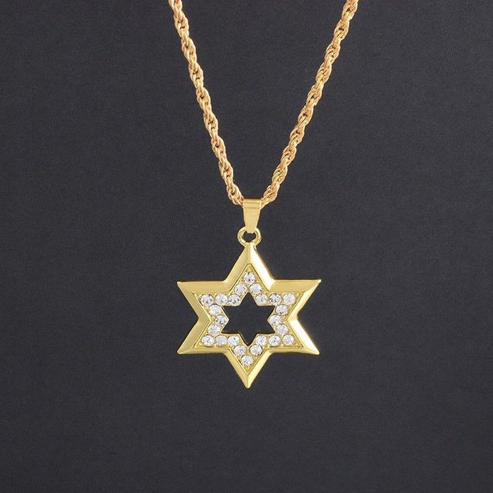 Collier pendentif étoile de David en relief ornée de strass - MonPendentif