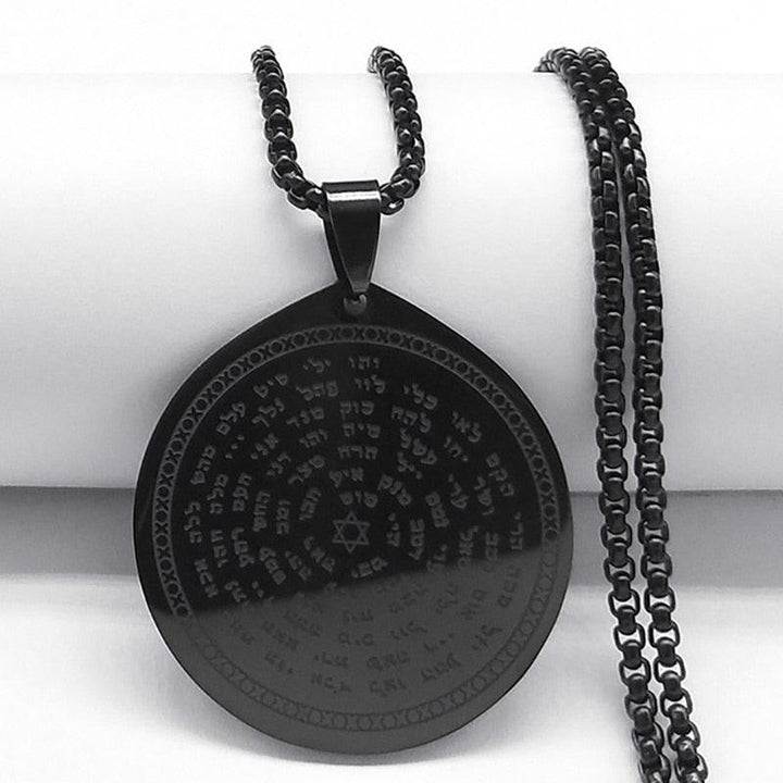 Collier pendentif étoile de David gravé sur médaillon plaqué or / argent / noir - MonPendentif