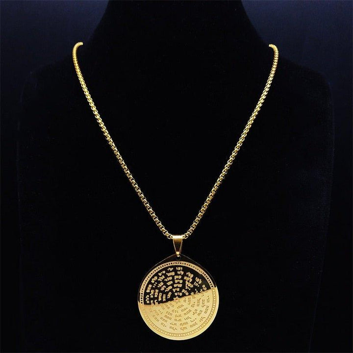 Collier pendentif étoile de David gravé sur médaillon plaqué or / argent / noir - MonPendentif