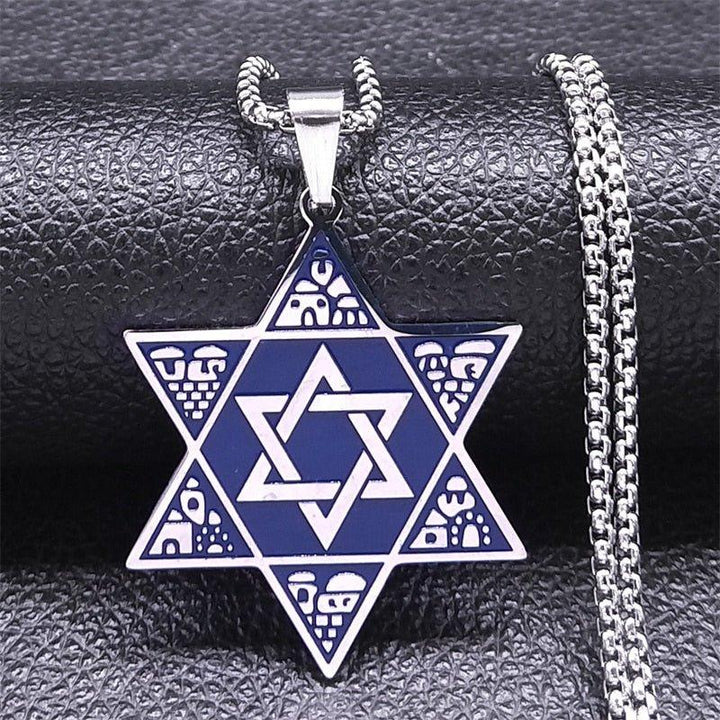 Collier pendentif étoile de David judaïca bleu - MonPendentif