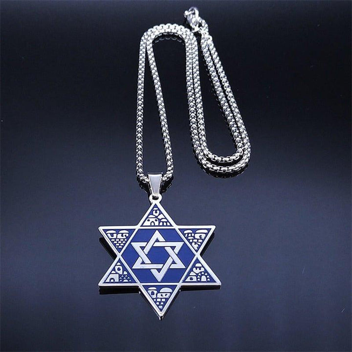 Collier pendentif étoile de David judaïca bleu - MonPendentif
