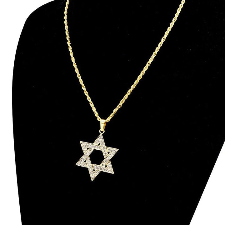 Collier pendentif étoile de David plat strassé plaqué or / argent - MonPendentif