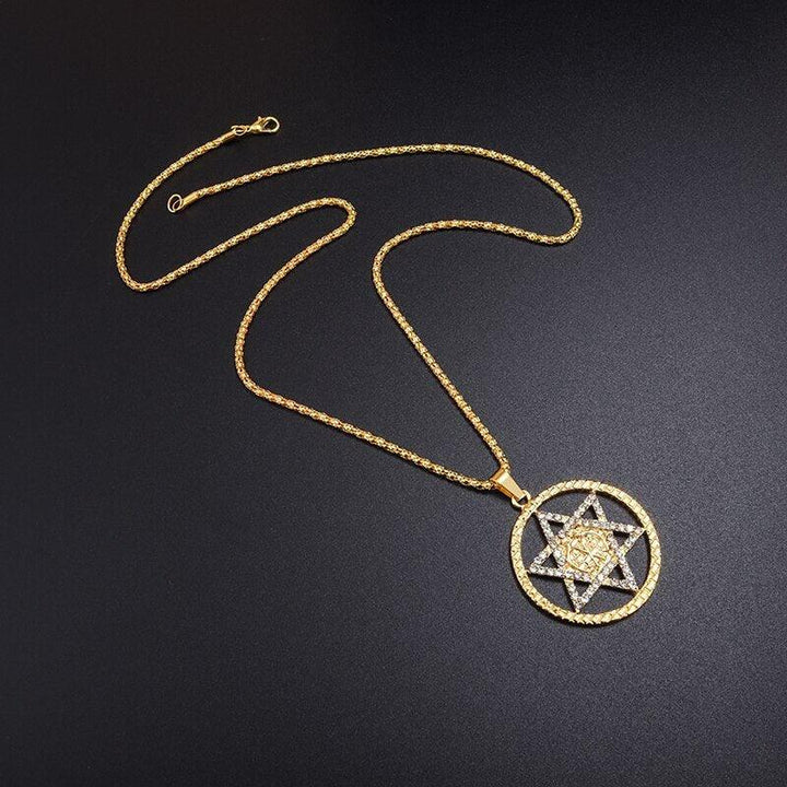 Collier pendentif étoile de David strass entourée d'un cercle - MonPendentif