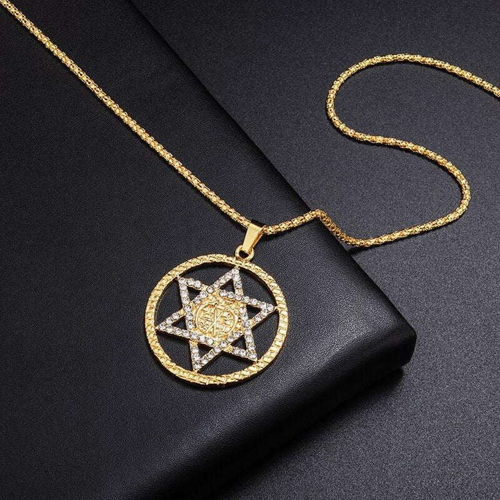 Collier pendentif étoile de David strass entourée d'un cercle - MonPendentif