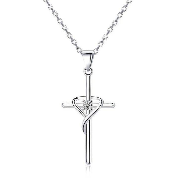 Collier pendentif fine croix porte bonheur avec strass en argent sterling 925 - MonPendentif